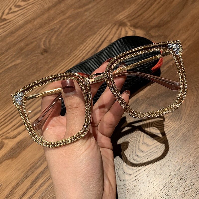 Women Sunglasses Vintage clear lens glasses ladies luxury rhinestone eyeglasses men optical Shades