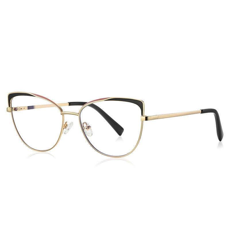 Color blocking anti blue light glasses, metal slingshot optical frame, Instagram style European and American flat light glasses