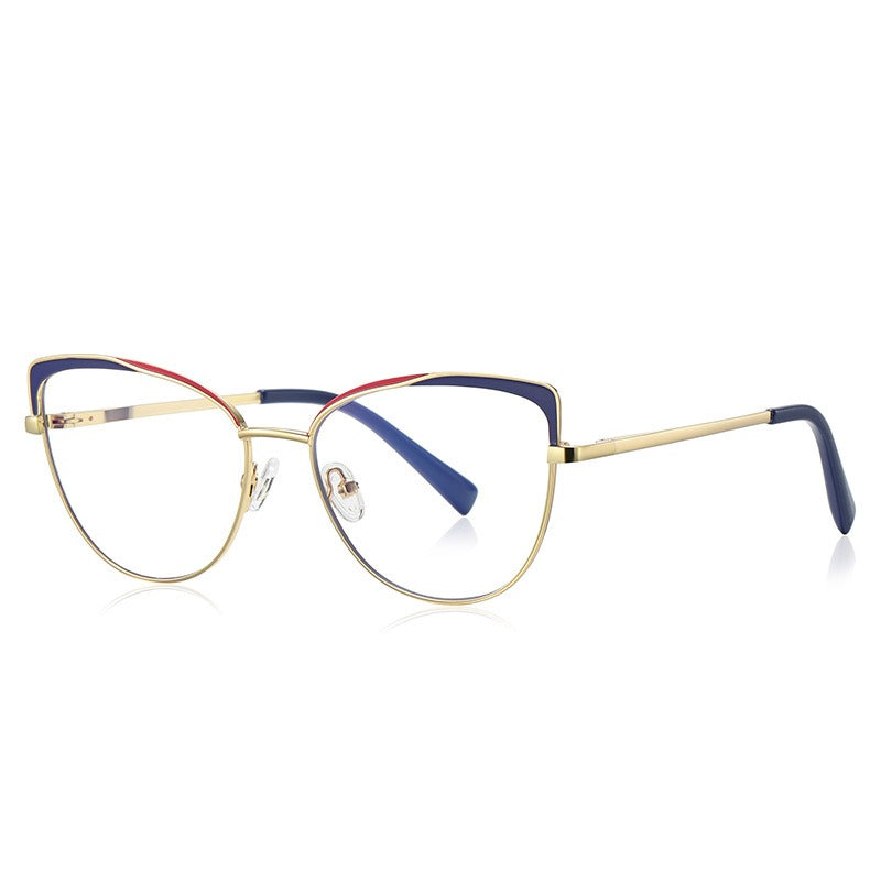 Color blocking anti blue light glasses, metal slingshot optical frame, Instagram style European and American flat light glasses