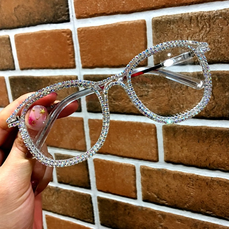 Women Sunglasses Vintage clear lens glasses ladies luxury rhinestone eyeglasses men optical Shades