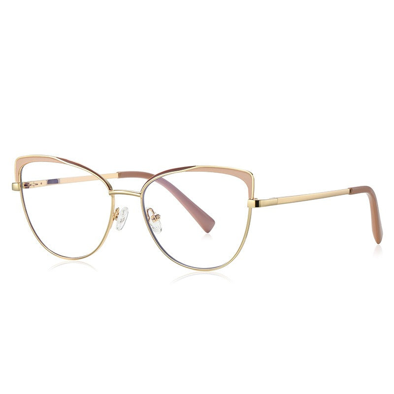 Color blocking anti blue light glasses, metal slingshot optical frame, Instagram style European and American flat light glasses