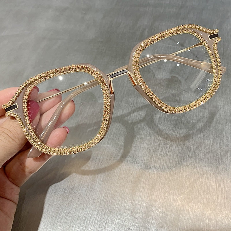 Women Sunglasses Vintage clear lens glasses ladies luxury rhinestone eyeglasses men optical Shades