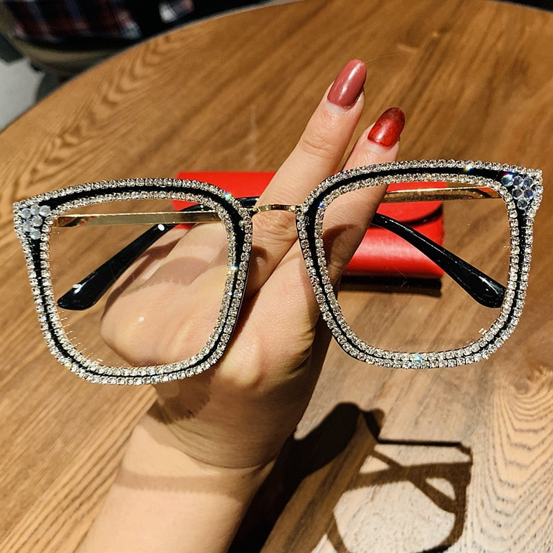 Women Sunglasses Vintage clear lens glasses ladies luxury rhinestone eyeglasses men optical Shades